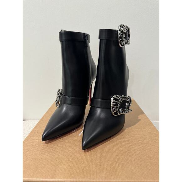 Christian Louboutin Giddylina 100mm Black Leather Buckle Ankle Boots Size 39 - Picture 10 of 10
